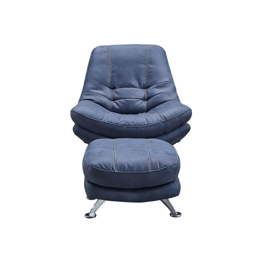 Trani Midnight Blue Leather Look Fabric Swivel Chair and Footstool