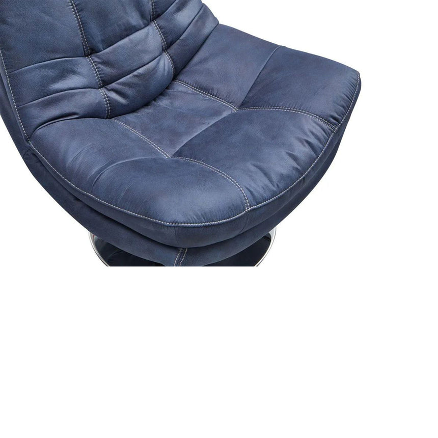 Trani Midnight Blue Leather Look Fabric Swivel Chair and Footstool