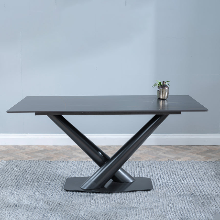 Verona 160cm Black Ceramic Dining Table with V Base