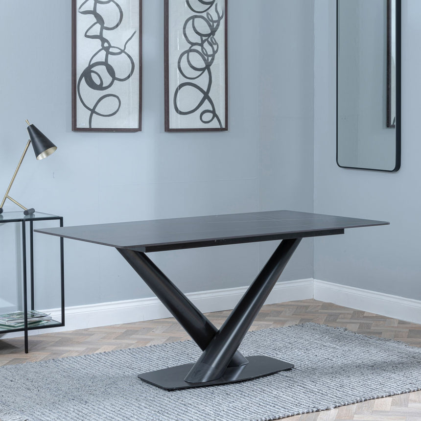 Verona 160cm Black Ceramic Dining Table with V Base