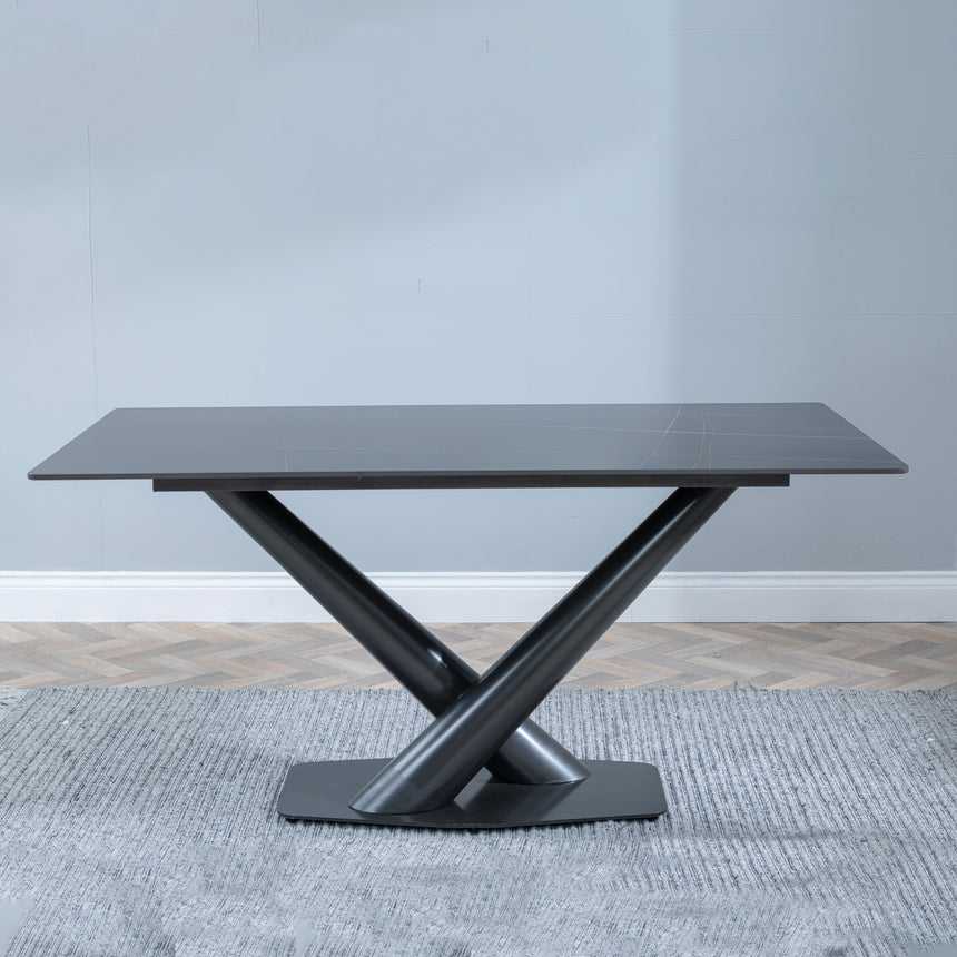 Verona 160cm Black Ceramic Dining Table with V Base