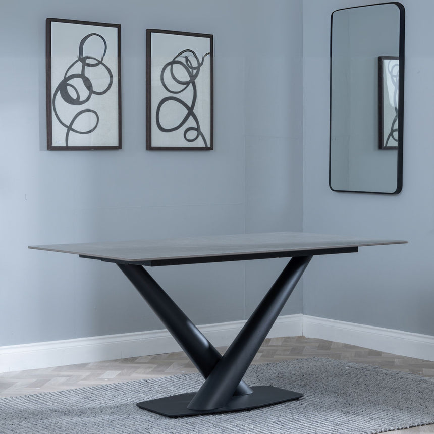 Verona 160cm Grey Ceramic Dining Table with Black V Base