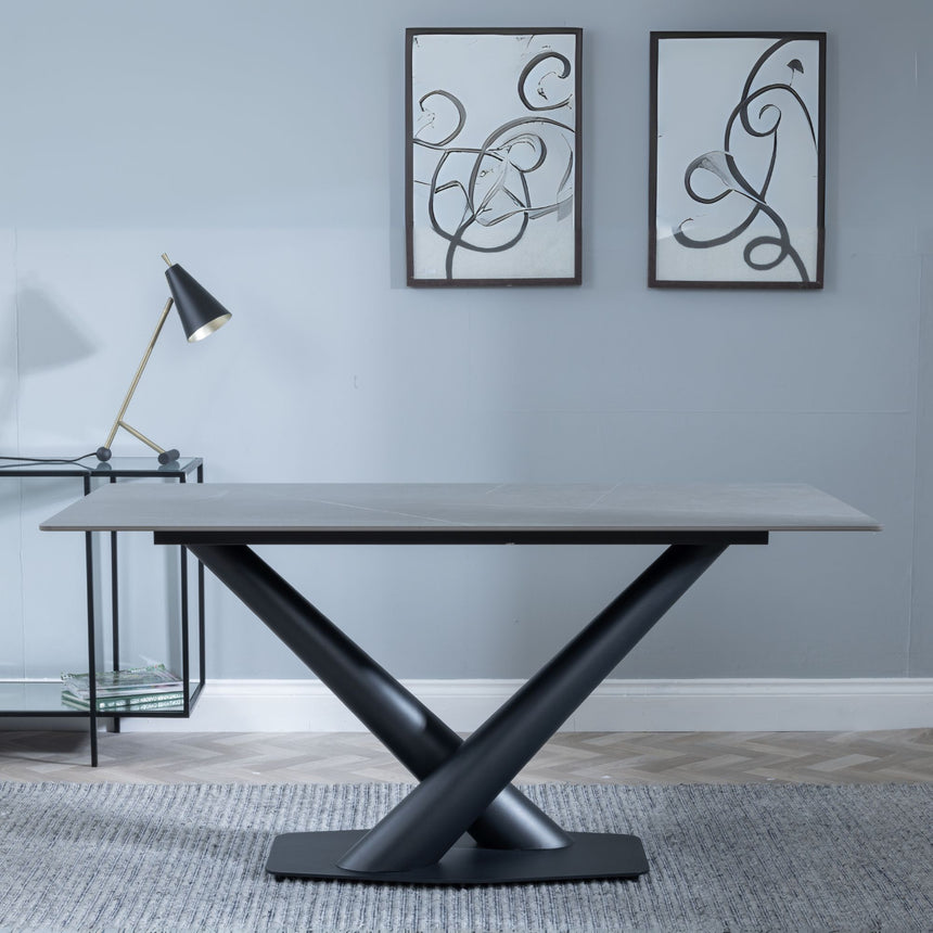 Verona 160cm Grey Ceramic Dining Table with Black V Base