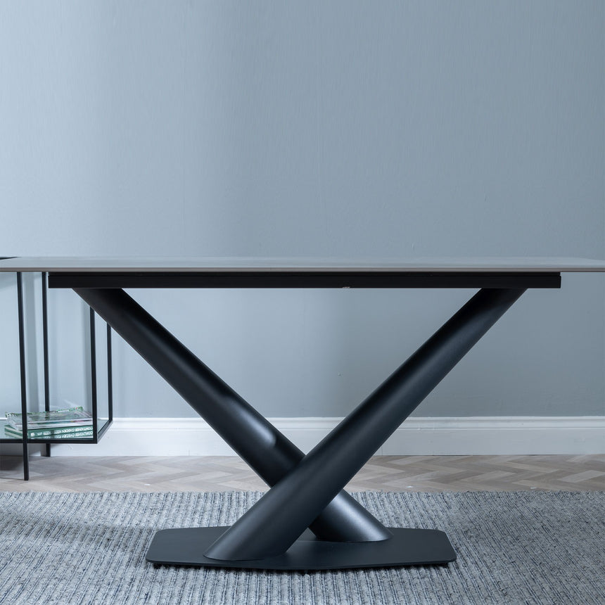 Verona 160cm Grey Ceramic Dining Table with Black V Base