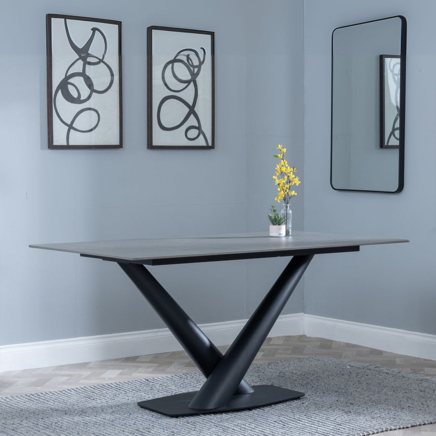 Verona 160cm Grey Ceramic Dining Table with Black V Base