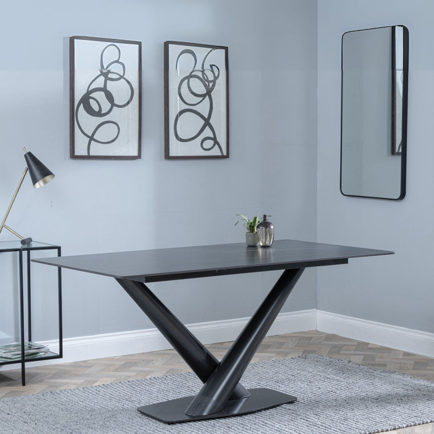 Verona 160cm Black Ceramic Dining Table with V Base