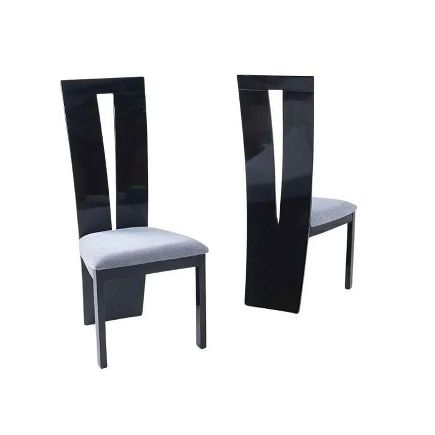 Set of 2 Altadena  Dining Chair, Wooden High Gloss with High Back and Grey Seat Pads