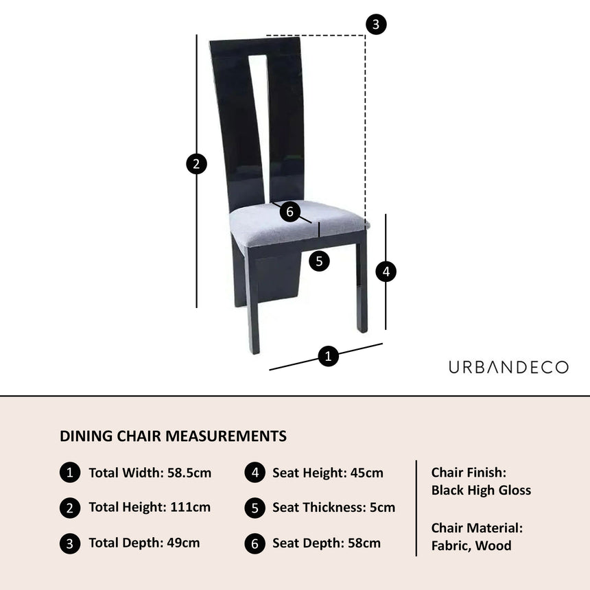 Set of 2 Altadena  Dining Chair, Wooden High Gloss with High Back and Grey Seat Pads