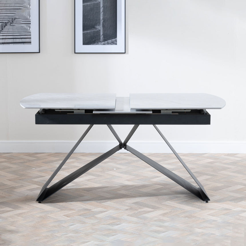 Wedge Grey Ceramic Extending Dining Table with Black Cross Base - 140cm-180cm