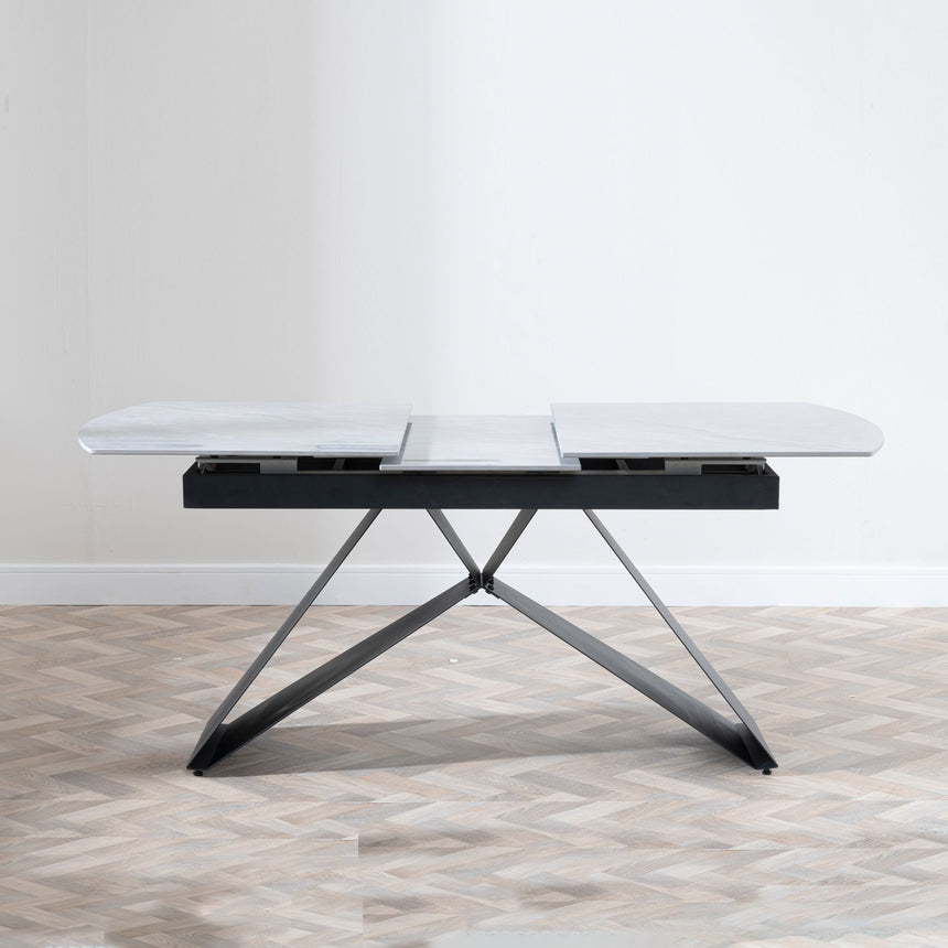 Wedge Grey Ceramic Extending Dining Table with Black Cross Base - 140cm-180cm