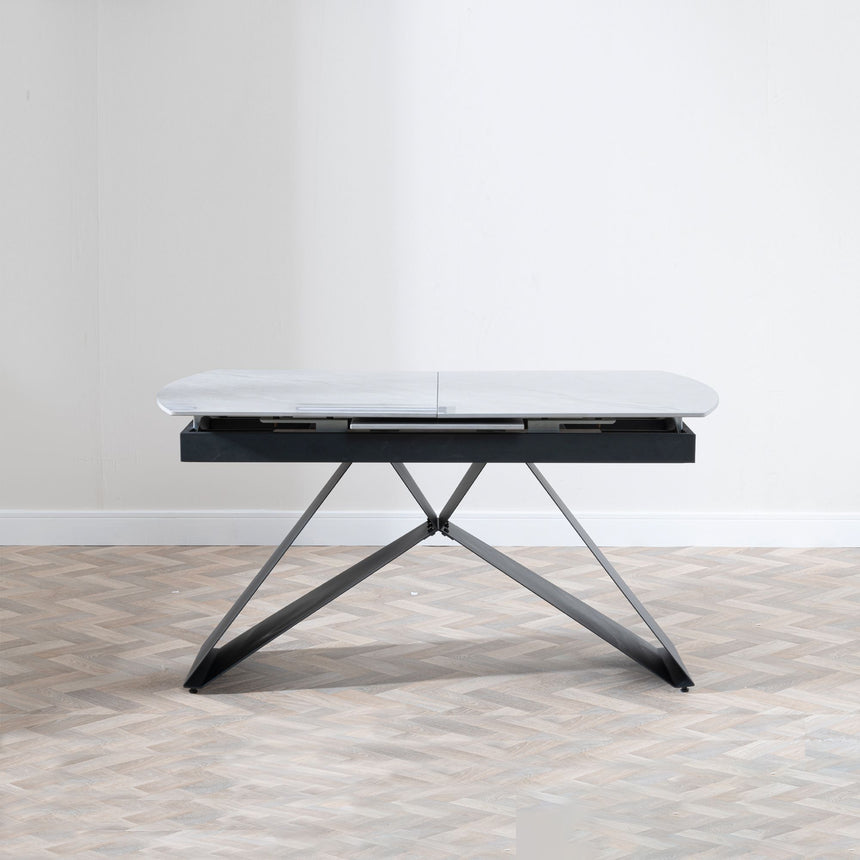 Wedge Grey Ceramic Extending Dining Table with Black Cross Base - 140cm-180cm