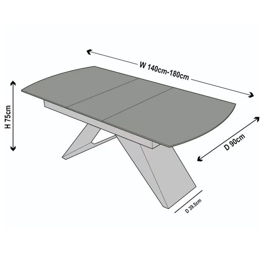 Wedge Grey Ceramic Extending Dining Table with Black Cross Base - 140cm-180cm