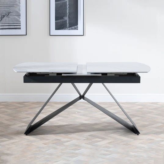 Wedge Ceramic Extending Dining Table with Black Cross Base - 140cm-180cm