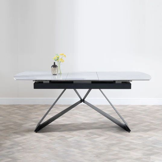 Wedge Ceramic Extending Dining Table with Black Cross Base - 140cm-180cm