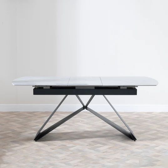 Wedge Ceramic Extending Dining Table with Black Cross Base - 140cm-180cm