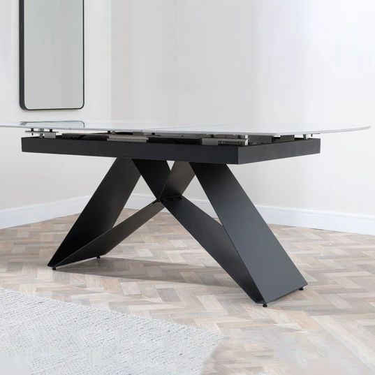 Wedge Ceramic Extending Dining Table with Black Cross Base - 140cm-180cm