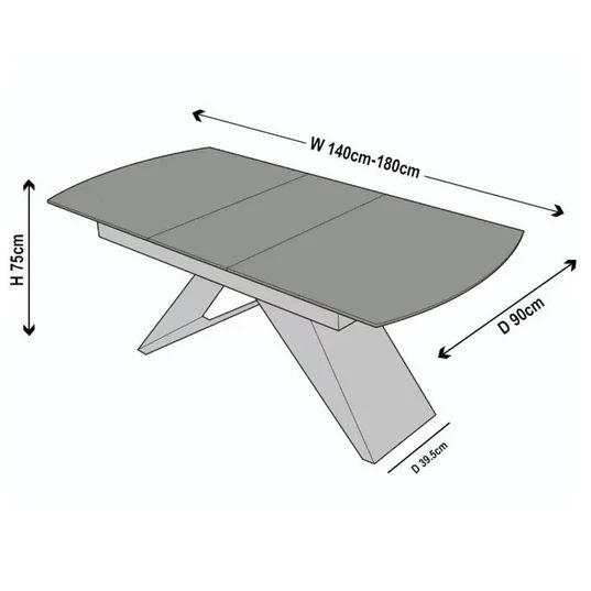 Wedge Ceramic Extending Dining Table with Black Cross Base - 140cm-180cm