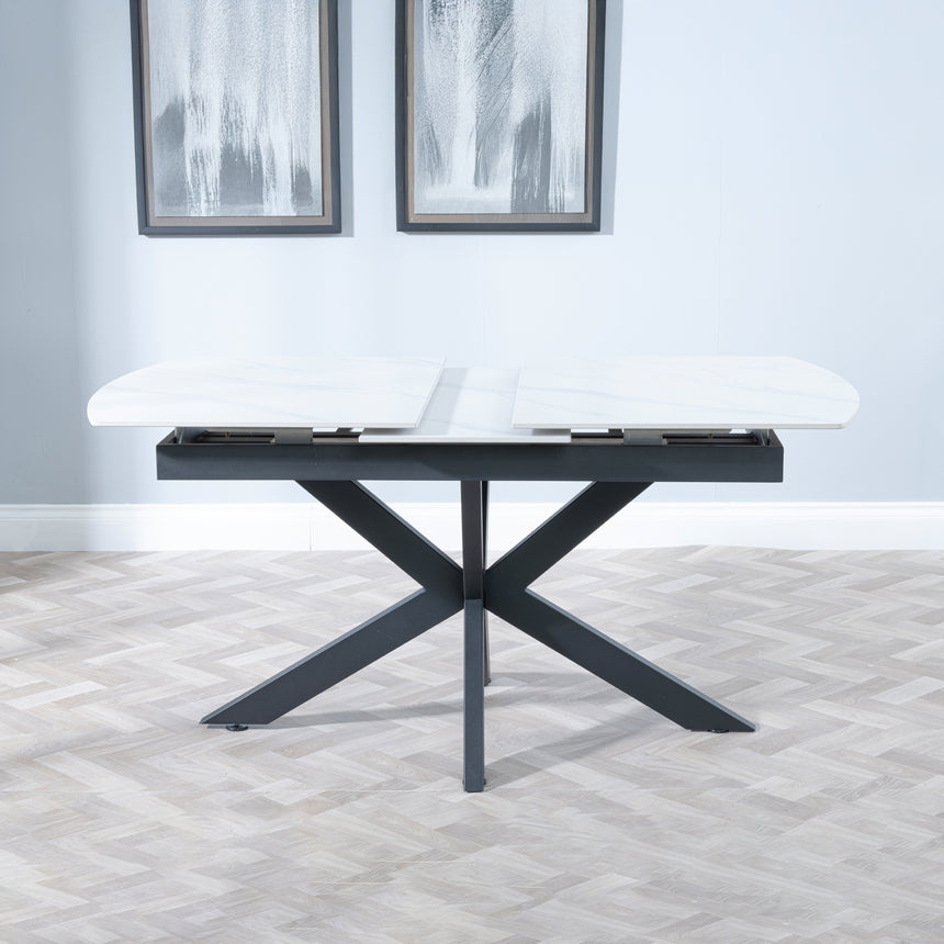 Licata White Ceramic Extending Dining Table with Black Star Base - 140cm-180cm