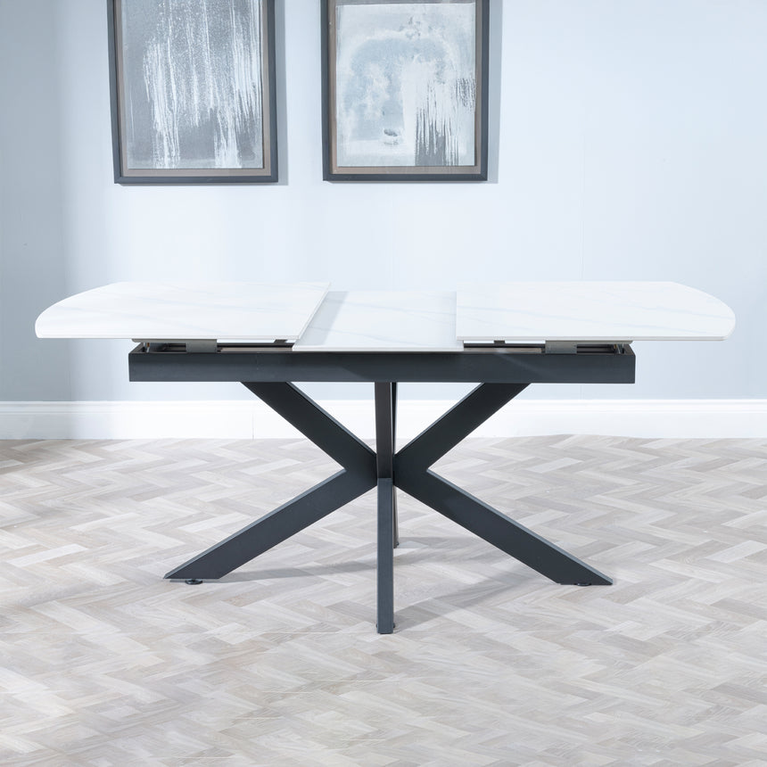 Licata White Ceramic Extending Dining Table with Black Star Base - 140cm-180cm