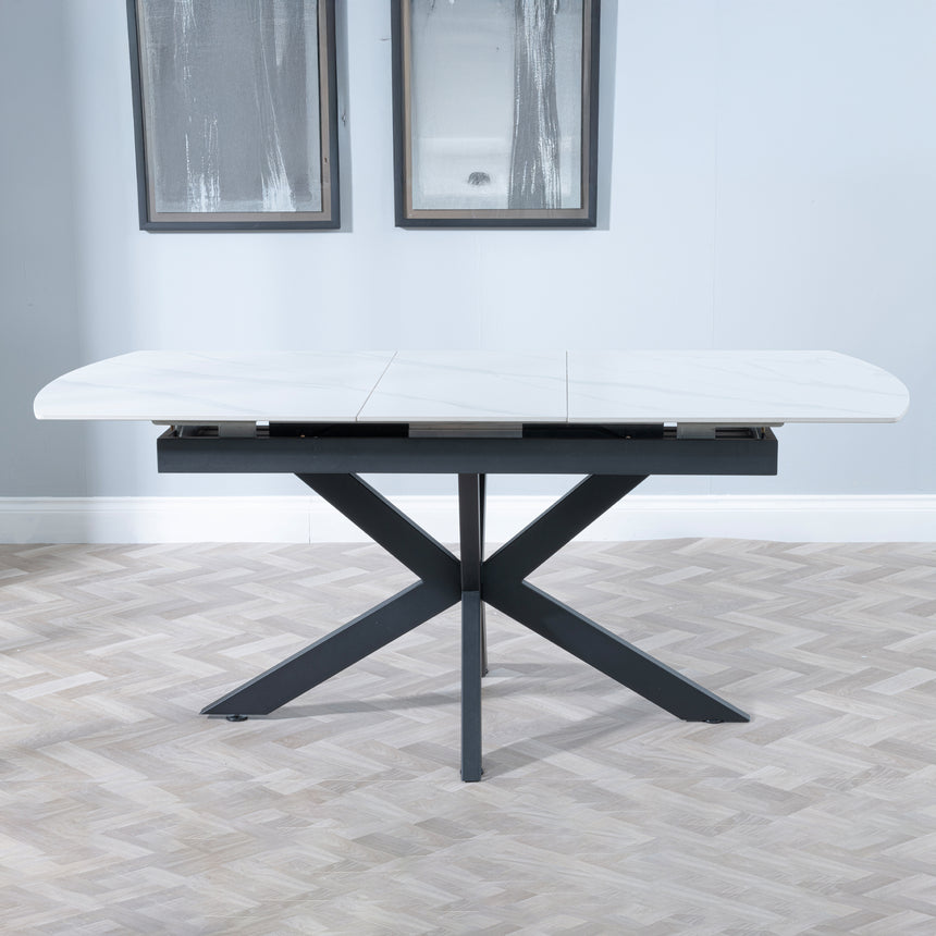 Licata White Ceramic Extending Dining Table with Black Star Base - 140cm-180cm