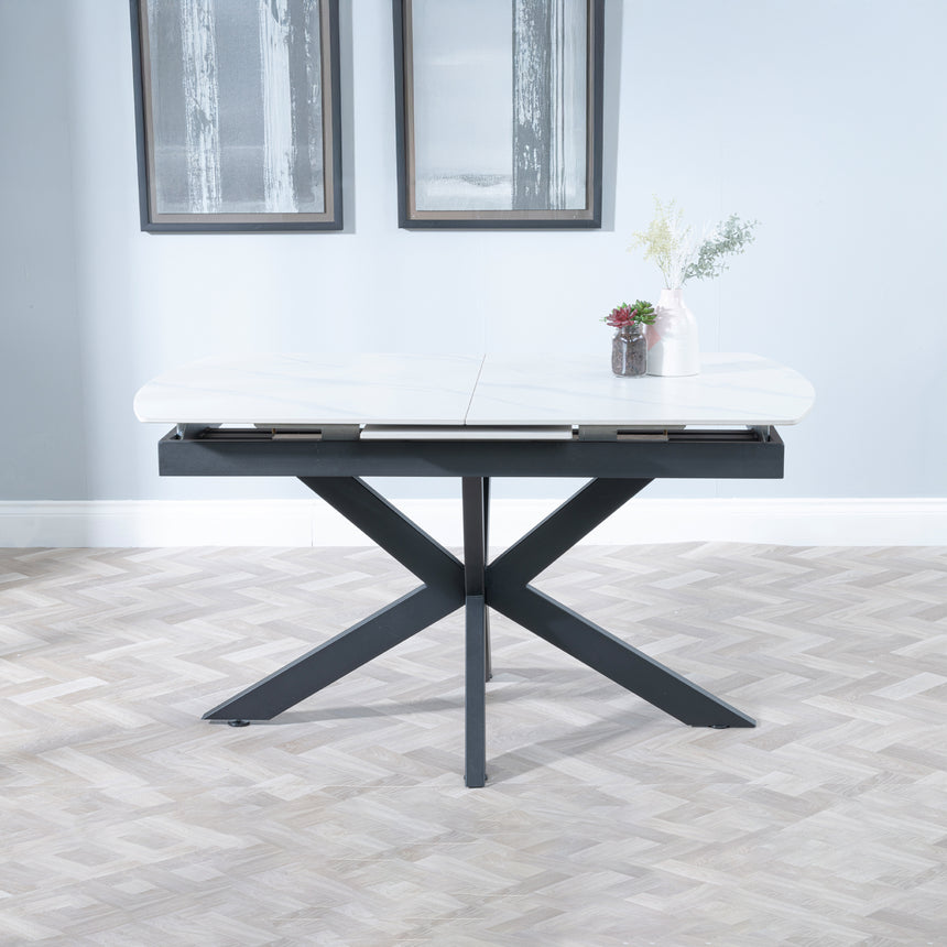 Licata White Ceramic Extending Dining Table with Black Star Base - 140cm-180cm