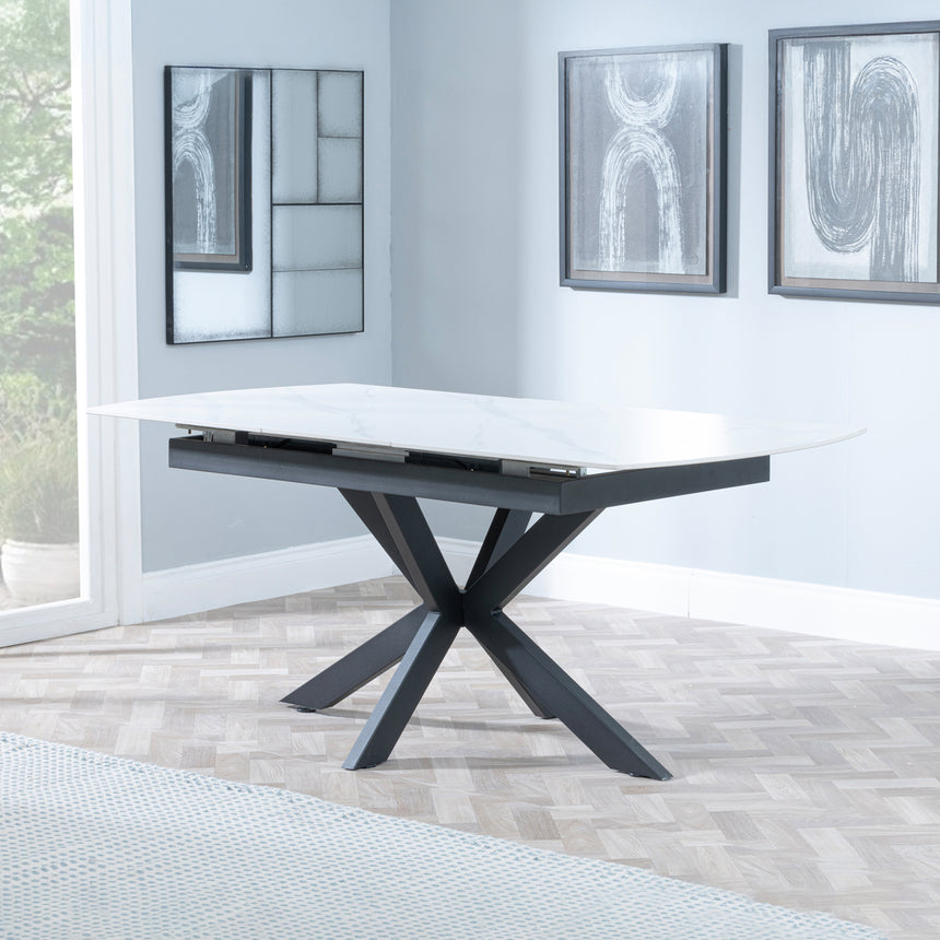 Licata White Ceramic Extending Dining Table with Black Star Base - 140cm-180cm