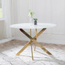 Venezia Glass 4 Seater Round Dining Table with Gold Metal Chopstick Legs