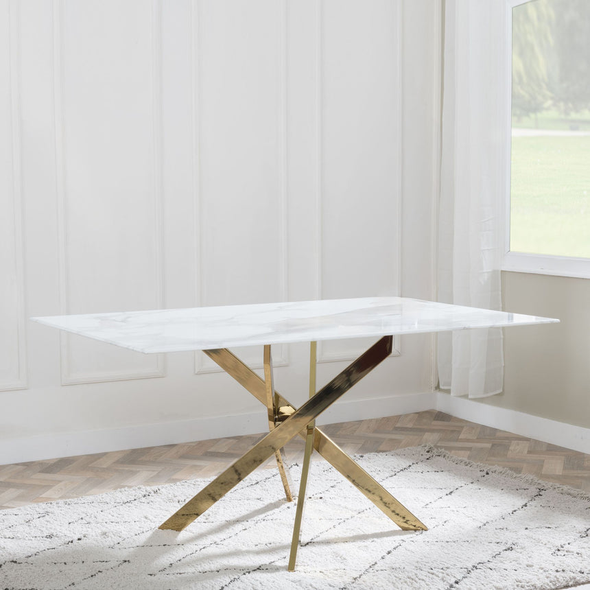 Venezia Glass 6 Seater Dining Table with Gold Metal Chopstick Legs