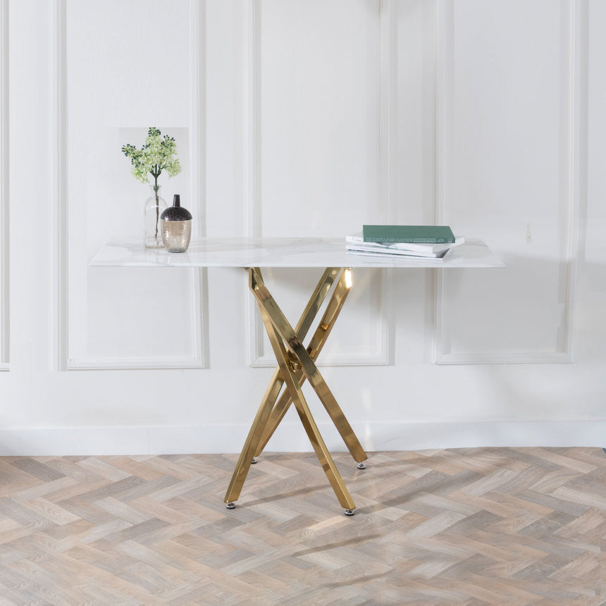 Venezia Glass Console Table with Gold Metal Chopstick Legs