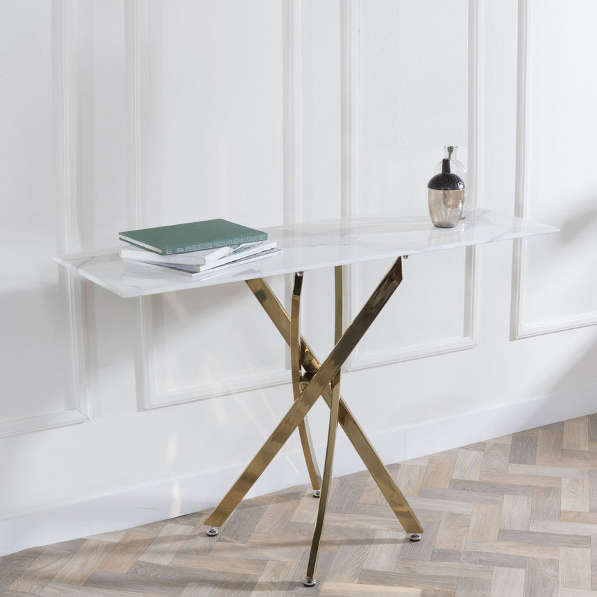 Venezia Glass Console Table with Gold Metal Chopstick Legs