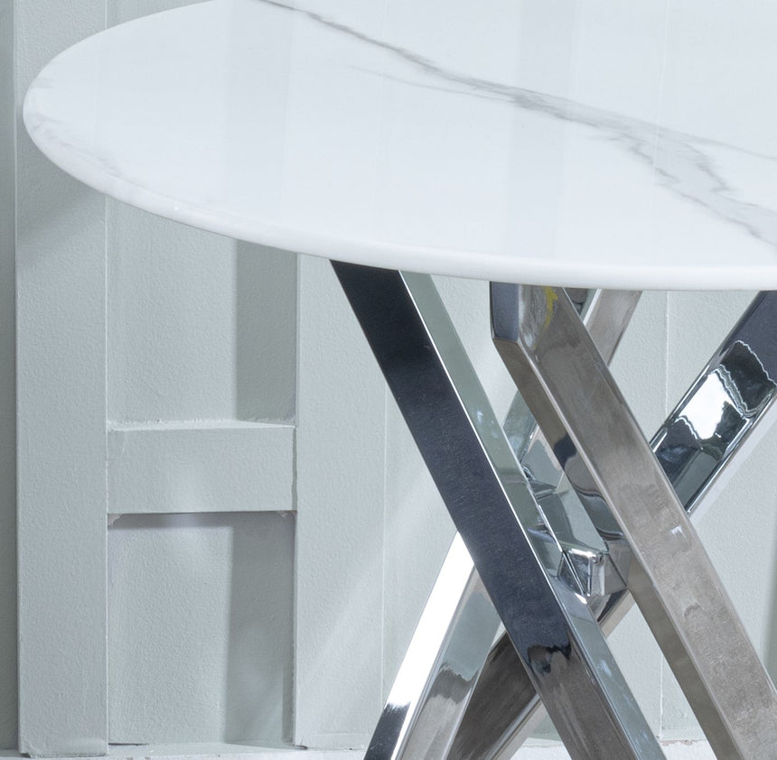 Rimini Glass Round Side Table with Chrome Metal Chopstick Legs