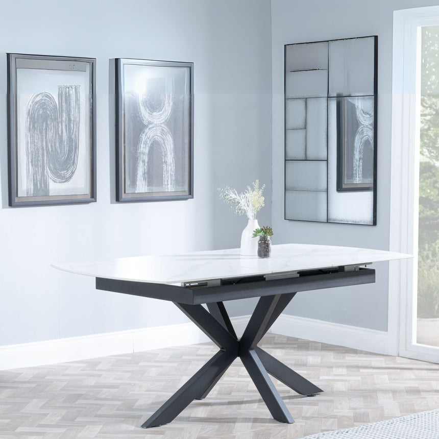 Licata White Ceramic Extending Dining Table with Black Star Base - 140cm-180cm