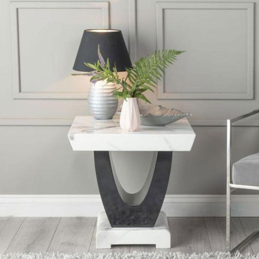 Ancona White Marble Side Table