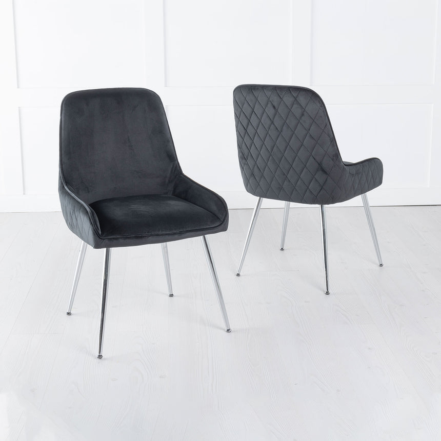 Set of 2 Todi Velvet Fabric Dining Chair with Stitched Back and Chrome Legs