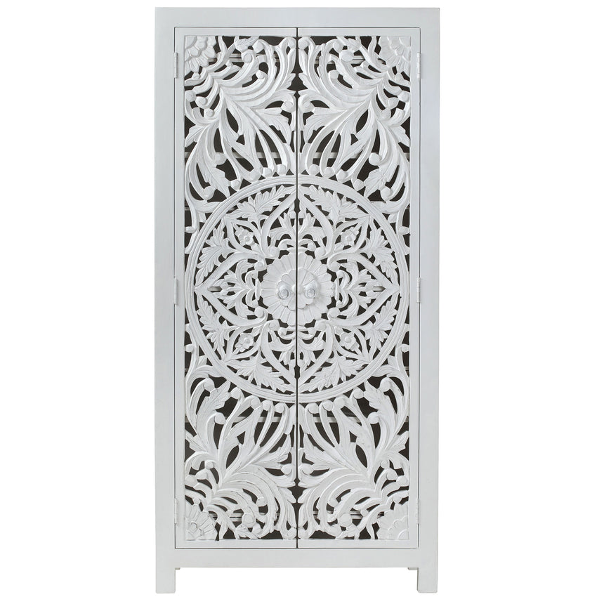 Avezzano White Carved Mango Wood Wardrobe - 2 Doors