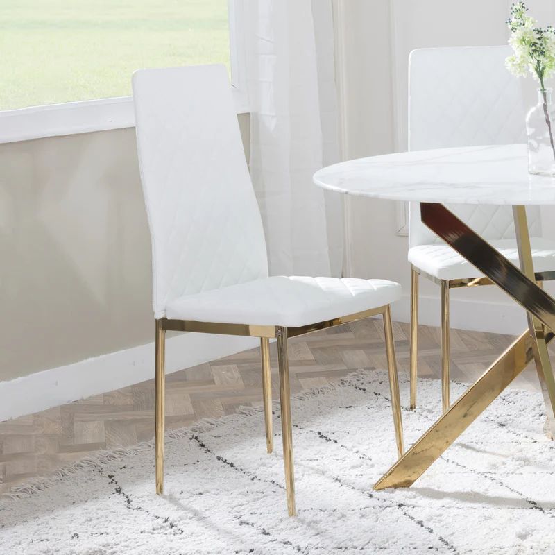 Set of 2 Novato Dining Chairs in Faux Leather and Gold Metal Legs