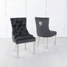 Set of 2 Lion Knocker Back Velvet Fabric Dining Chair with Chrome Legs