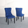 Set of 2 Trion Knocker Back Velvet Fabric Dining Chair with Black Wooden Legs