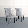 Set of 2 Trion Knocker Back Velvet Fabric Dining Chair with Black Wooden Legs