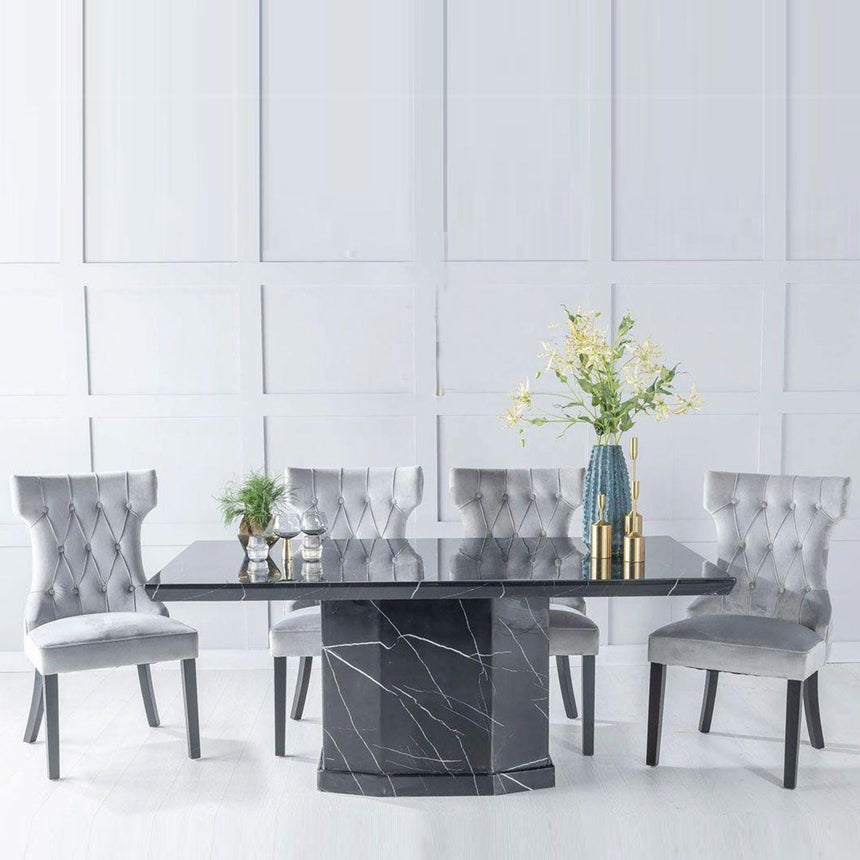 Tortona Black Marble Dining Set - Brixen Light Grey Fabric Chairs