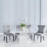 Giovanni 140cm Square White Marble Dining Set - Brixen Fabric Chairs