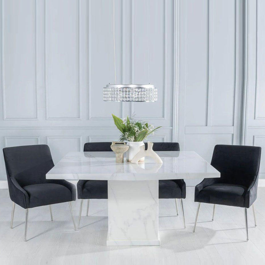 Giovanni 140cm Square White Marble Dining Set - Giovanni Fabric Chairs