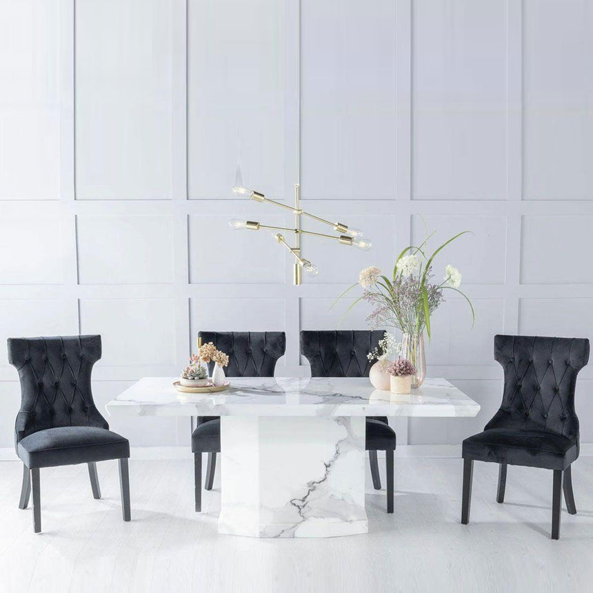 Turin White Marble Dining set - Brixen Fabric Chairs