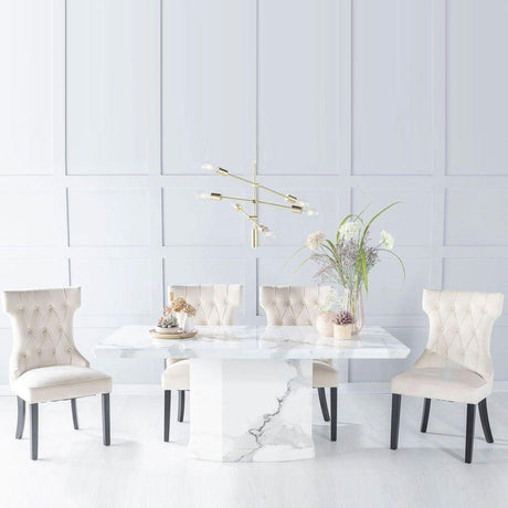 Turin White Marble Dining set - Brixen Fabric Chairs