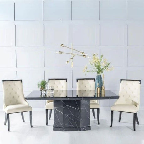 Turin Black Marble Dining Set - Modica Faux Leather Chairs