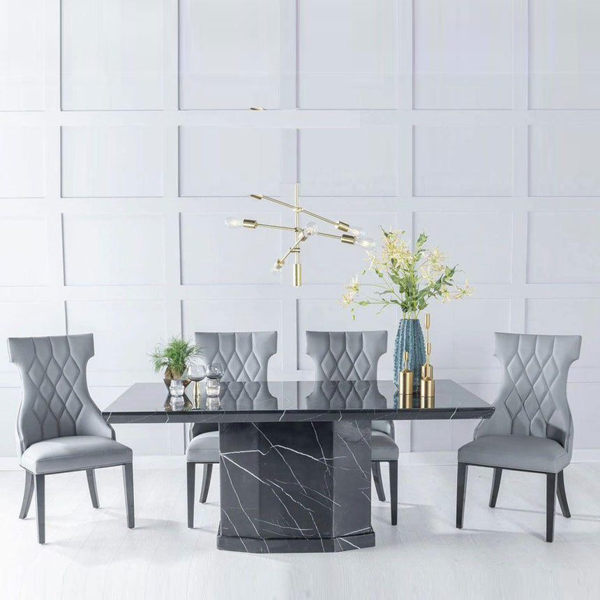 Tortona Black Marble Dining Set - Parish Faux Leather Chairs