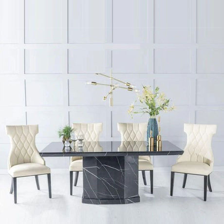 Turin Black Marble Dining Set - Parish Faux Leather Chairs