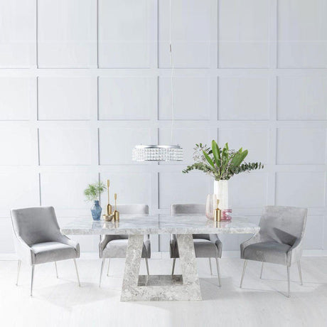 Pesaro Grey Marble Dining Set - Terni Fabric Chairs