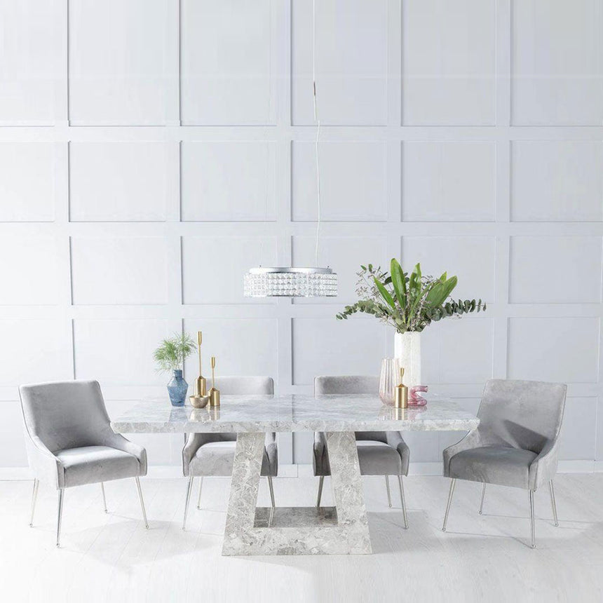 Loreto Grey Marble Dining Set - Terni Fabric Chairs