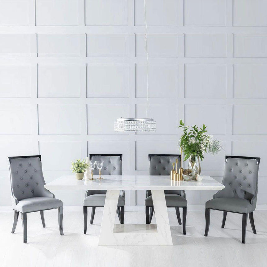 Pesaro White Marble Dining Set - Modica Faux Leather Chairs